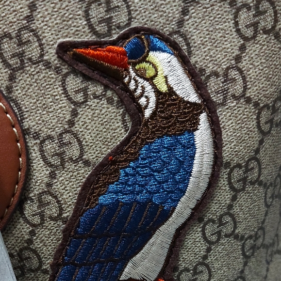 Gucci GG Supreme Peacock Brown Tote Leather Floral Bag Bird Handbag - Picture 3 of 12